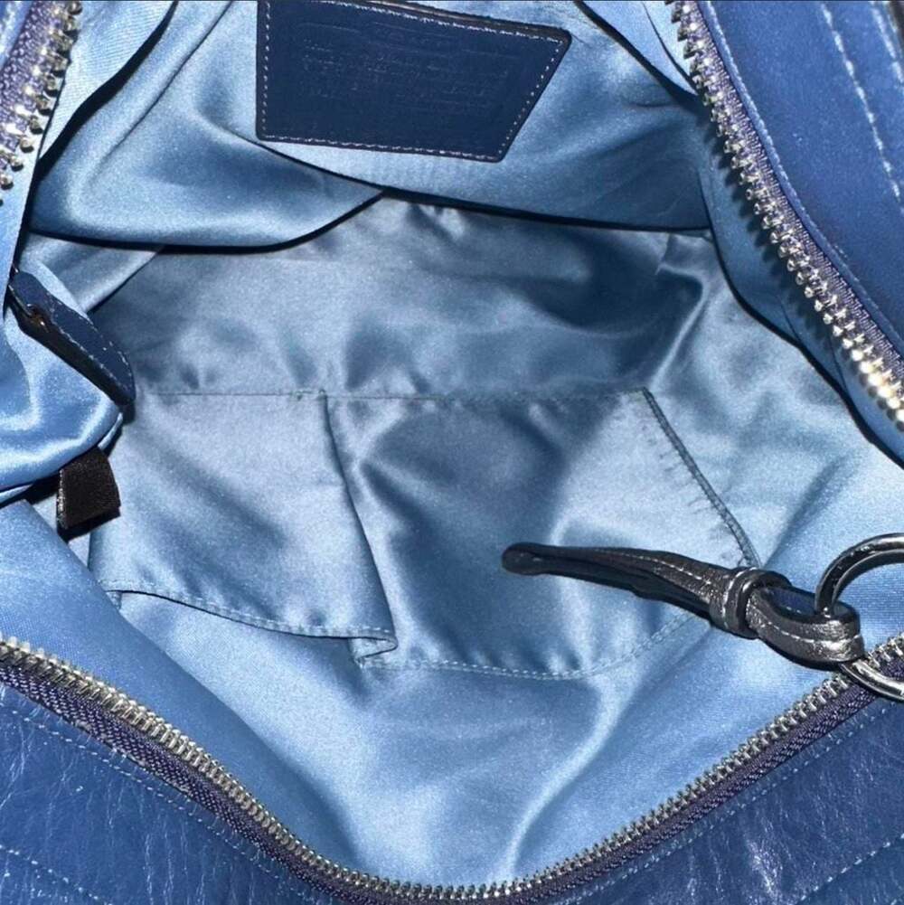 Coach Poppy Black Perforated Leather Hobo Bag with Blue Lining - Picture 4 of 5